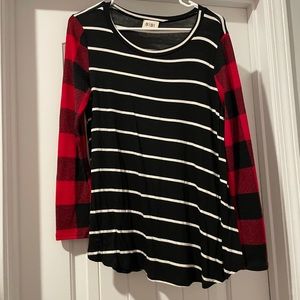 Plaid and striped sweater